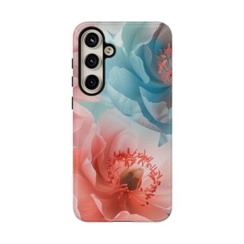Coque Samsung S24 Plus rigide brillante à motif floral rose et bleu