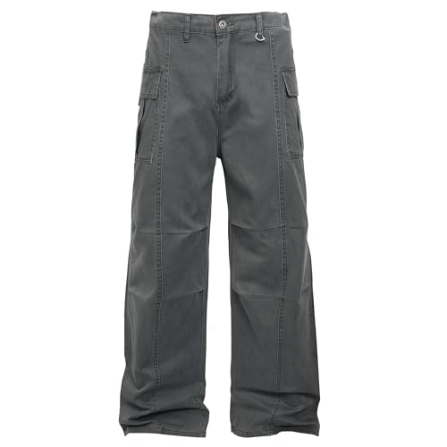 RIPIUM Mens Casual Cargo Pants Baggy Fit Multiple Pockets Loose Wide Leg Streetwear Trousers (32, 2551Gray)