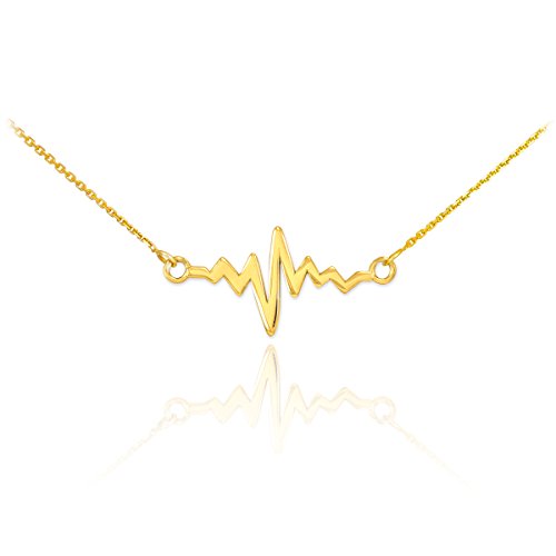14k Yellow Gold Lifeline Pulse Pendant Heartbeat Necklace, 16'