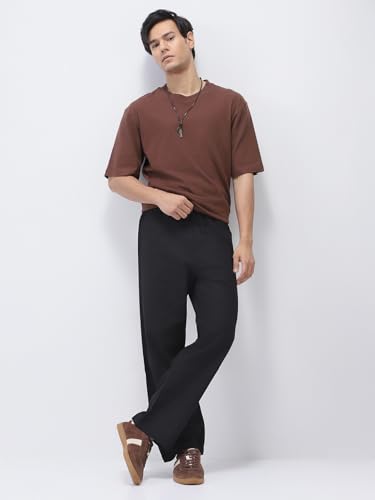 Image of Urbano Fashion Men's Loose Fit Solid Linen Blend Trousers Non-Stretchable