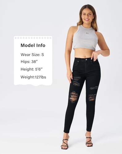 Image of roswear Women's Essentials Ripped Mid Rise Destroyed Skinny Jeans