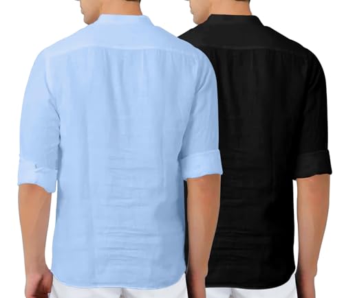 Image of Zombom Men's Combo Cotton Polyester Blend Solid Full Sleeve Straight Regular Fit Mandarin /Chinese Collor Kurta (Pack of 2)
