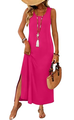Image of WIHOLL Maxi Dress Summer Dresses 2026 Beach Vacation Clothes Sleeveless Sundresses with Pockets Boho S-3XL