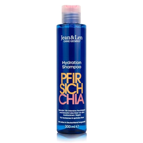 Jean & Len Champú Hidratante Melocotón & Semillas de Chía, para cabello seco, 72h de hidratación intensa, aroma a melocotón, sin siliconas ni parabenos, vegano, 300 ml