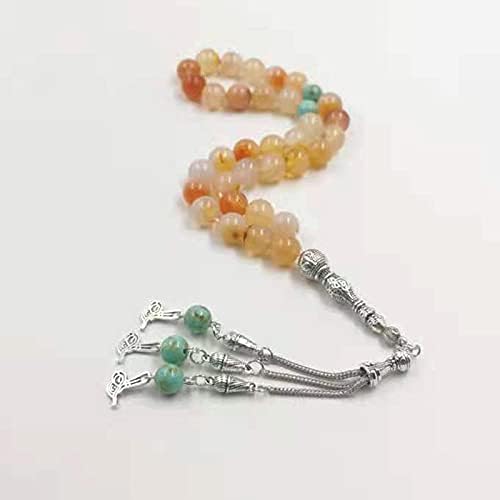Natural Agate with Afghan Turquoise Tasbih Islam Misbaha Muslim Everything is New Bracelet Rosary 33 66 45 99beads Stone Rosary (12mm x 99beads)