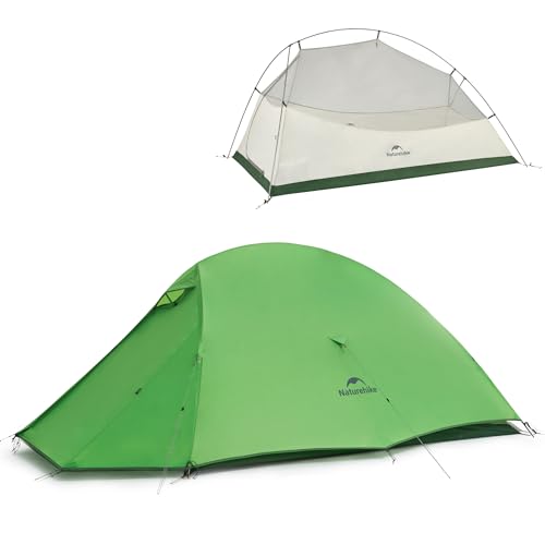 Naturehike Cloud up Base Backpacking Tent, Waterproof Lightweight 2 Person Tent for Camping, Double Layer Two Person Tent with Footprint (Cloud up Pro(Green - 210T Polyester))