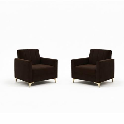 Image of Marvello 3+1+1 Fabric Sofa Set for Living Room | Soft Velvet Upholstery, Sturdy Wooden Frame | Stylish Sofa for Hall & Office Spaces (Dark Brown)
