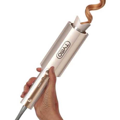 Image of TYMO CurlPro Plus Automatic Rotating Curling Iron - Upgraded Long Barrel Curling Wand for Long Hair, Ceramic Hair Curler for Women, Anti-Scald, Tangle-Free, 600M Ionic, Dual Voltage, Gold, 1 1 /2 Inch