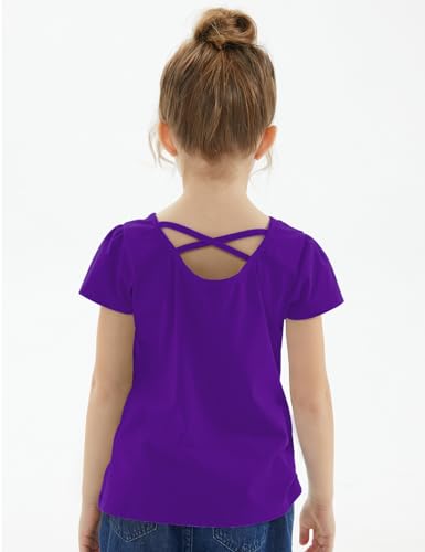 Image of Noomelfish Girls Criss Cross Back T-Shirts Short Puff Sleeve Tee Tops (5-12 Years)