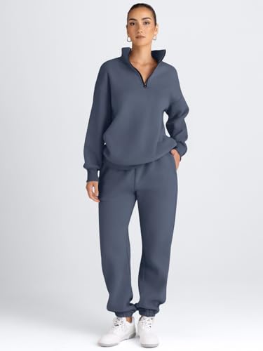 Image of AUTOMET Women's Sweatsuits 2 Piece Outfits Lounge Sets | Cozy Airport Outfits,Casual Sweat Sets for Fall and Winter,Half Zip Pullover and Baggy Sweatpants with Pockets