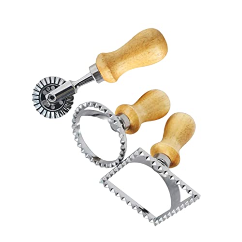 FUNOMOCYA Dumpling Wrapper Maker Ravioli Cutter Wheel 3pcs Lattice Pastry Cutting Tool Wood Handle Diy Baking Supplies