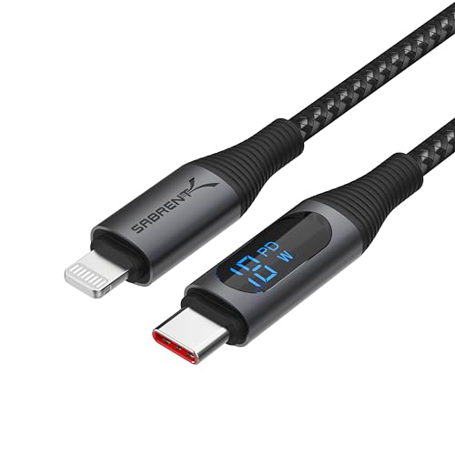 SABRENT Cable USB-C a Lightning con Smart Display, 2M/6.6FT de largo, certificado por Apple MFI, 60W de carga y 480Mbps de velocidad de transferencia, para teléfonos, iPads, iPods, MacBooks (CB-C2L2)
