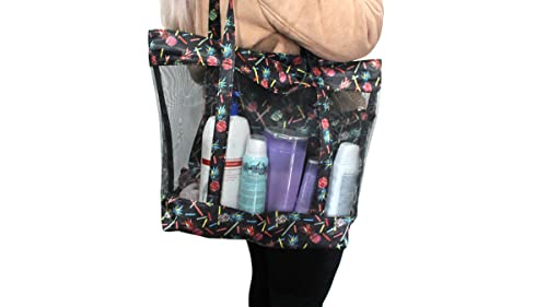 Bolsa de praia feminina Transparente de pvc com estampa e zíper + Nécessaire Cor: Preto