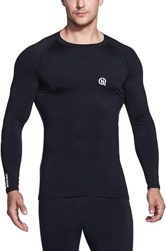 Image of NEVER QUIT Men's Compression Shirt Pack of 1 or 2 - Long Sleeve Quick Dry Base Layer T-Shirt for Gym, Running & Sports Workout