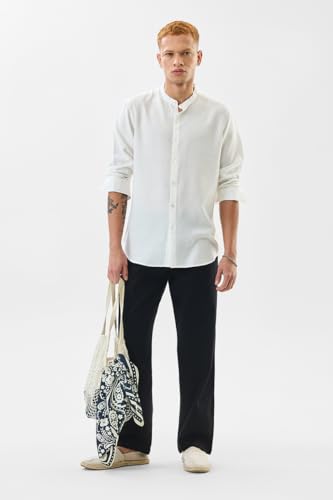 Image of SNITCH Men Casual Shirt | Slim Fit Full Sleeve Mandarin Collar Stripes Design | Premium Viscose Blend & Breathable Fabric for Everyday & Semi-Formal Wear