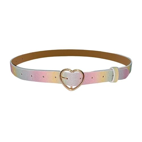 Women Sweet Rainbow Color Waist Belt Gold Heart Shape Buckle Belt Dress Women Casual Wear Waist Belt