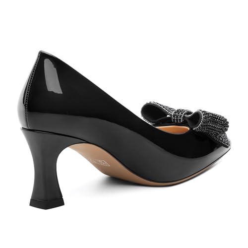 Image of Heels for Women Closed Patent Pointed Toe Bow Pumps Slip on Kitten Low Heels Wedding Party Dress Office Shoes 2.5Inch