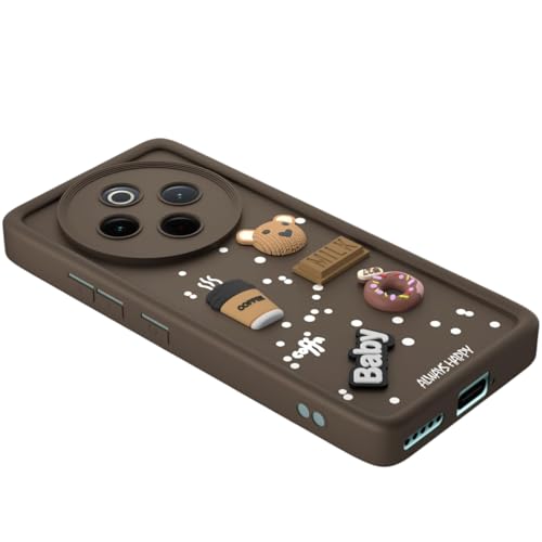 Image of Bintage CASE Cute Fun Taddy Cartoon 3D Ball Bear Milk Cake Coffee Silicon Case Full Body & Camera Protection Back Cover Compatible for IQOO Z10 5G - Brown