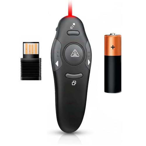 Apresentador de Slide Laser Sem Fio com Controle Remoto, Apontador Vermelho, Passador Slide Power Point Aula Palestra Congresso, Receptor USB, Pilha AAA Incluída Premium