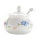 LIONWEI LIONWELI Sugar Bowl, Ceramic Sugar Bowl with Lid and Stainless Steel Spoon for Home and Kitchen - flower Design, White