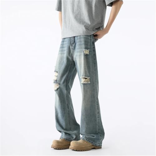 Men's Ripped Baggy Straight Jeans Y2K Style Summer Vintage Denim Pants Korean Hip Hop Casual Trousers3
