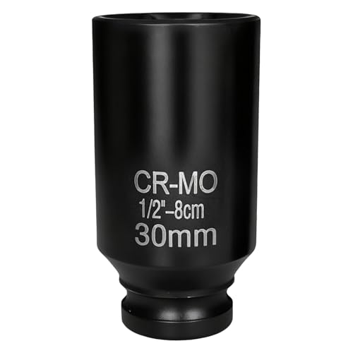 QKYS 30mm 6 Point Axle Nut Socket, 1/2 Drive 30mm 6 Point Chrome Vanadium Steel Axle Nut Socket Set, Deep Impact Sockets, Universal Quick Fit Nuts Remover, Suitable for Automotive Repairs