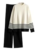 Tanming Women's Lounge Sets 2 Piece Outfits Knitted Pullover Sweater Tops Wide Leg Pants Tracksuit (Black-M)
