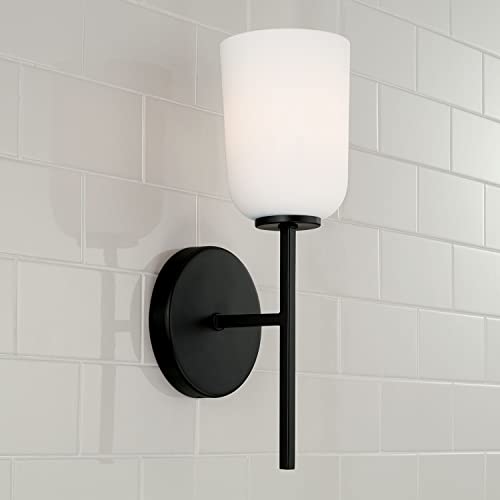 Image of HomePlace by Capital Lighting 648811MB-542 Lawson Transitional Soft White Glass Bell Wall Sconce, 1-Light 100 Watt, 14 inch H x 5 inch W, Black