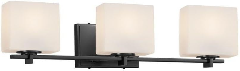 Justice Design Group Lighting FSN-8443-55-OPAL-MBLK Fusion Era 3-Light Bath Bar-Matte Black Finish with Artisan Glass Opal-Rectangle Shade
