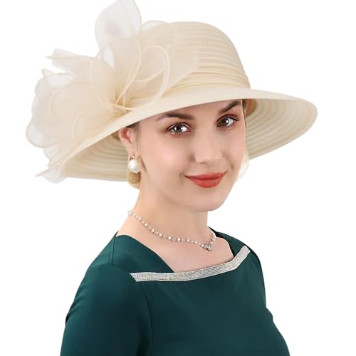 Image of DRESHOW Lady Derby Dress Church Bowler Cloche Hat Bowknot Organza Bridal Cap for Wedding