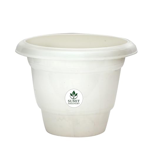 Image of Sumit Greenrey | 10 Inch Flower Pot Pack of 10 | Premium White Plastic Planters with Tray Base Palette | Home, Garden & Balcony Decoration | Durable, Elegant, Eco-Friendly Pots