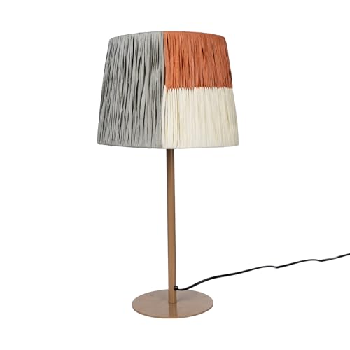 LAMPARA BASE METAL BEIGE PANTALLA COLORES CUERDA