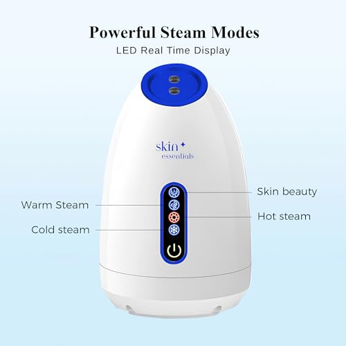 Image of Nano Ionic Facial Steamer by Skin Essentials - 4 Steam Settings : Hot, Cold, Warm & Skin Beauty Steam - LED Display, Blackhead Remover, Deep Pore Cleansing, Hydrating Glow, Anti-Aging Skincare - Home Spa for All Skin Types -1-Year Warranty.