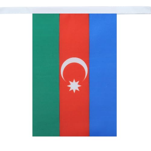 Image of AZ FLAG Azerbaijan 6 meters BUNTING Flag 20 flags 9'' x 6'' - Azerbaijani STRING flags 15 x 21 cm