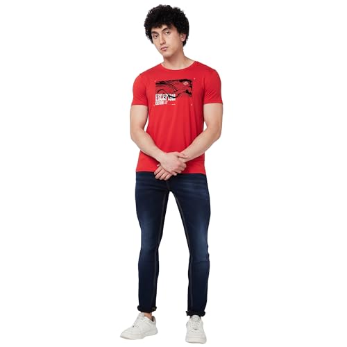 Image of Spykar Men's Slim Fit Round Neck Half Sleeve Solid Casual T-Shirt