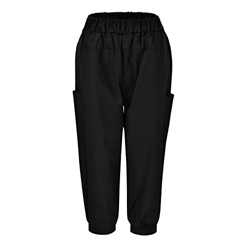 Women's Harem Pants High Waist Loose Casual Trousers Broad Legged Leisure Pants Solid Color Leg Closure Pants (Black, M)3