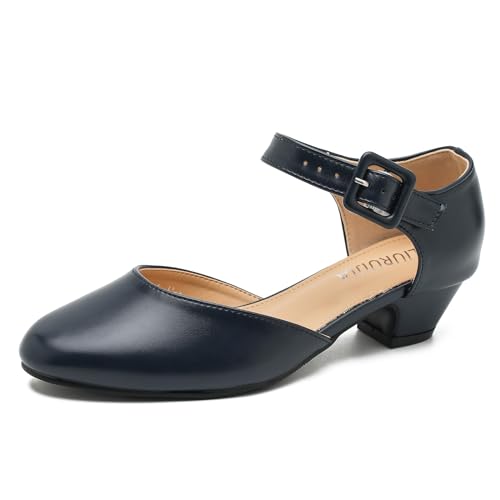 LIURUIJIA Women's Low Chunky Heel Dress Shoes Closed Toe Comfortable Heels D'Orsay Work Office Pumps Dark Blue US 11.5