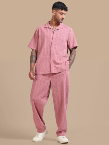 Image of StitchX Men's Airport Look Textured Seersucker Resort Cotton Shirt & Trouser Co-Ord Set S-2XL