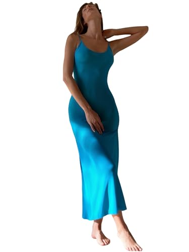 Image of Suillty Women Mesh Sheer Spaghetti Strap Long Maxi Dress Sexy Sleeveless Backless Beach Swimsuit Cover Ups Party Club Dresses