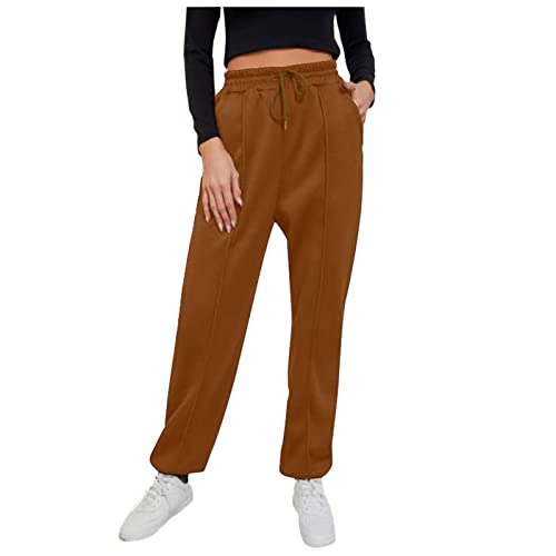 Hatop Women's Joggers Sweatpants Solid Color Fashion Middle Line Trousers Casual Drawstring Pants with Pockets Coffee