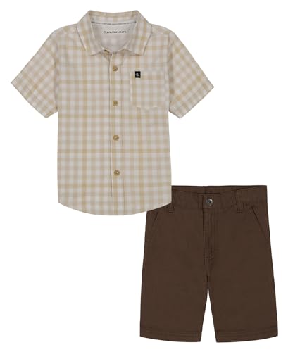Image of Calvin Klein Boys' 2-piece Set, Short Sleeve Woven Shirt With Shorts