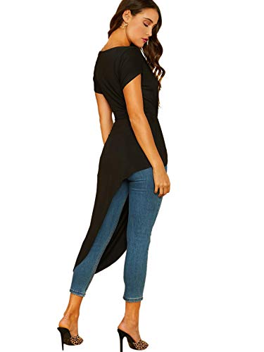 Shein Women's Elegant Asymmetrical Twist Front Off Shoulder Top Plain High Low Blouse Black Medium #TOP1