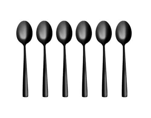Otto Koning Set 6 Pezzi Cucchiaini da Dolce in Acciaio Inox - Cucchiaini da Caffè Neri, Posate Nere, Design Moderno, Lavabili in Lavastoviglie, 15.3cm, Resistenti e Lucidi a Specchio