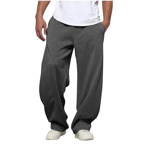 Mens Baggy Sweatpants Wide Leg Elastic Waist Drawstring Trousers Casual Loose Cotton Joggers with Pockets