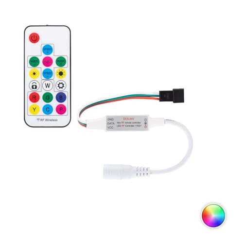 LEDKIA LIGHTING Contrôleur Variateur Mini Ruban LED RGBIC Numérique SPI 5-24V DC avec Télécommande RF RGB