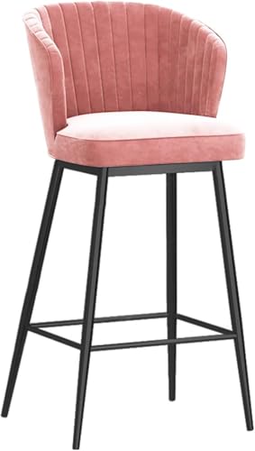Tabouret de bar velours noir rose 75 cm avec dossier et repose-pieds