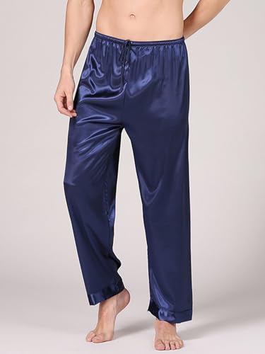 Men's Silk Pajama Pants Comfortable Long Sleepwear Summer Casual Pants with Elastic Waist