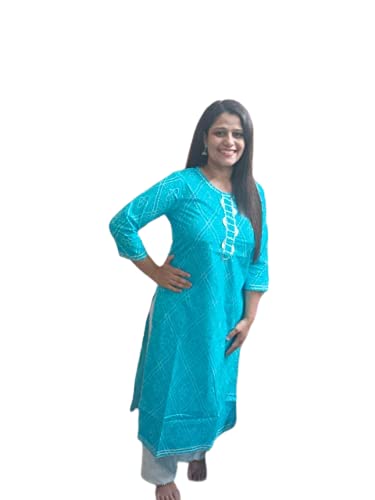 Image of Aarohi Home Decor Women's Cotton Lehriya Print Straight Kurta || Women Lehriya Febric Cotton A-line Kurta || Kurta for Women