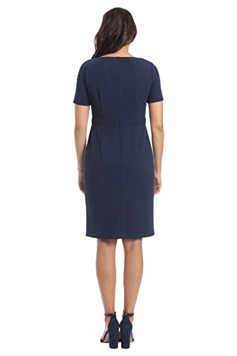 London Times Women's Boat Neck Side Tie Short Sleeve Knee Length-Cocktail Party Summer Dress with Bow Detail2