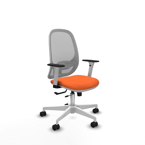 Piqueras y Crespo   Silla de Oficina Calidad Precio Cilanco con Brazos 1D, Apoyo Lumbar Regulable en Altura. Equipado con Sincro/Traslack y Espuma de Corte. Gris/Naranja